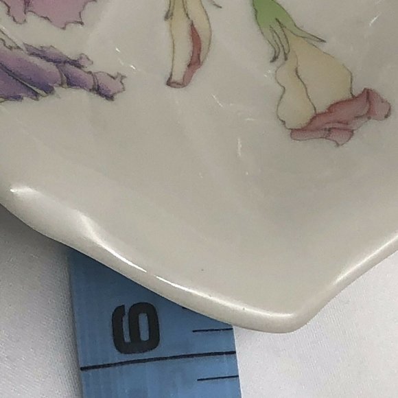 TOYO Porcelain Serving Dish Morning Glory leaf shaped pink purple flowers Japan - Picture 3 of 5